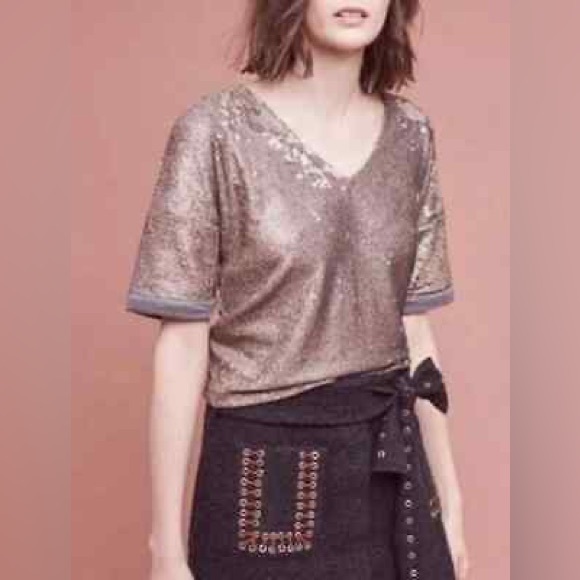 Anthropologie Tops - Anthropologie NWT Deletta Sequin Cropped Boxy Oversized Holidays Top Small